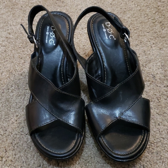 b.o.c. Shoes - b.o.c. Black Leather Wedge Open Toe Heels